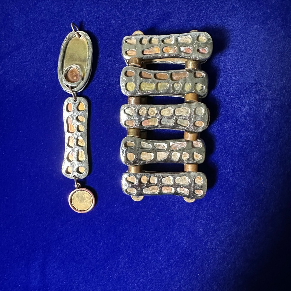 Unique Silver and Gold Tone Bracelet and Pendant Set